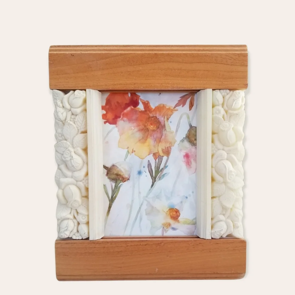 Natural Wood and Acrylic Roses 4 1/2 x 3